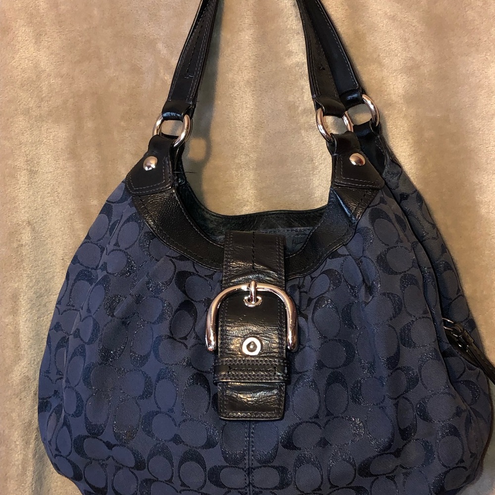 Coach Black and Blue Signature Shoulder Bag